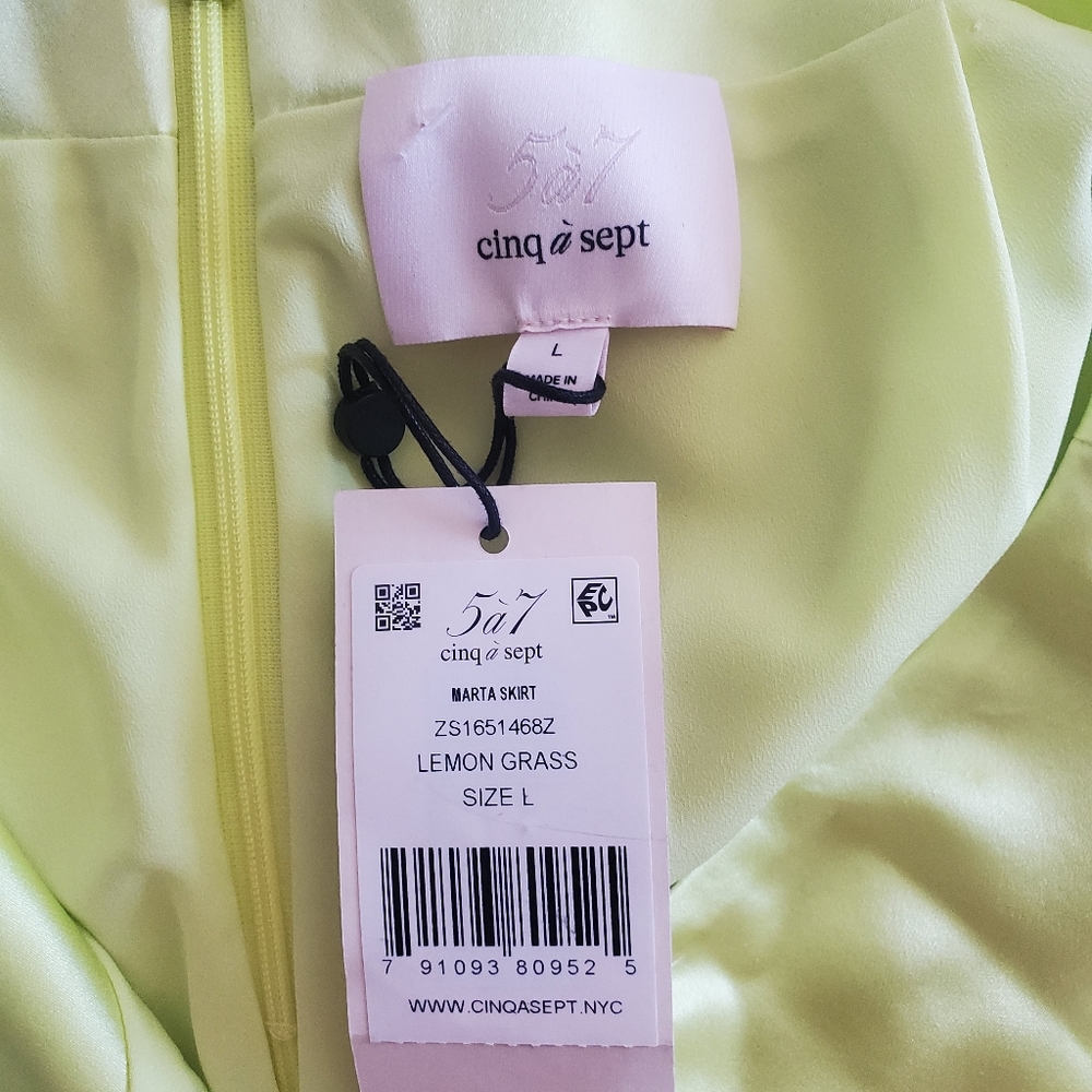 NWT CINQ À SEPT Marta 100% Silk-Satin Skirt In Lemongrass Size Large - Picture 10 of 14